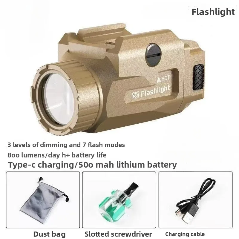 Rechargeable 800 Lumen Full Metal Flashlight Built-in Lithium Battery Outdoor Toy Under Mount Part