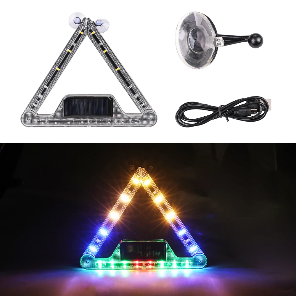 Solar Car Visor Strobe Flashing Lamp Interior Windshield LED Decoration Lamp Triangle Frame Emergency Parking Signal Strobe Lamp