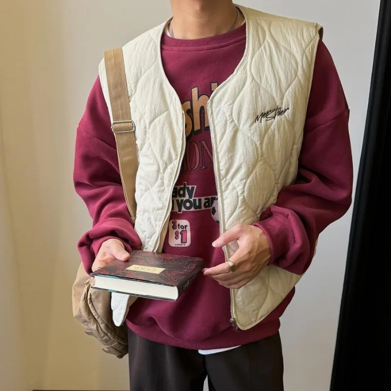 Autumn Winter New Japanese Retro Cotton Padded Vest Men Lightweight Blue Outer Layer Sleeveless Jacket Unisex Highstreet Parkas