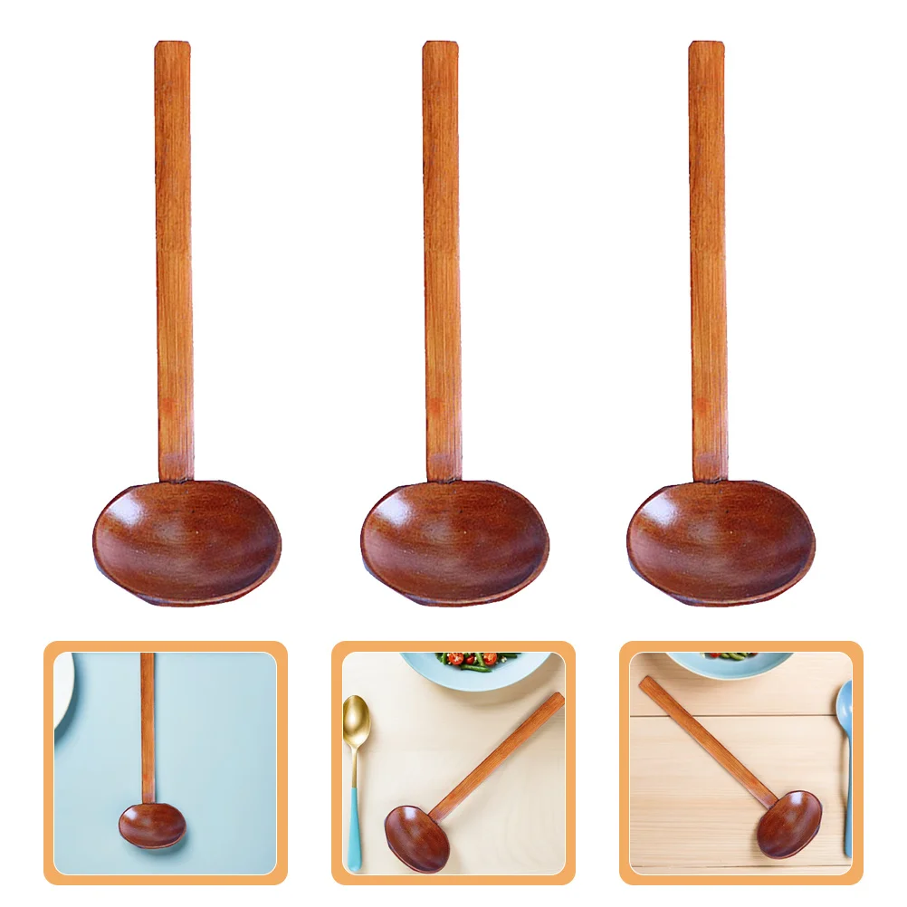 

6Pcs Wooden Soup Spoons Long Handle Anti-Slip Ergonomic Design for Stirring Serving Cooking Ramen Noodles Porridge Kitchen