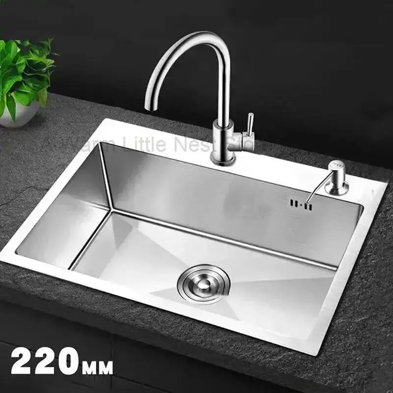 Luxury Stainless Steel Kitchen Sinks Single-slot Thickened Kitchen Accessories Wash Basin Built-in Countertop Lower Basin T