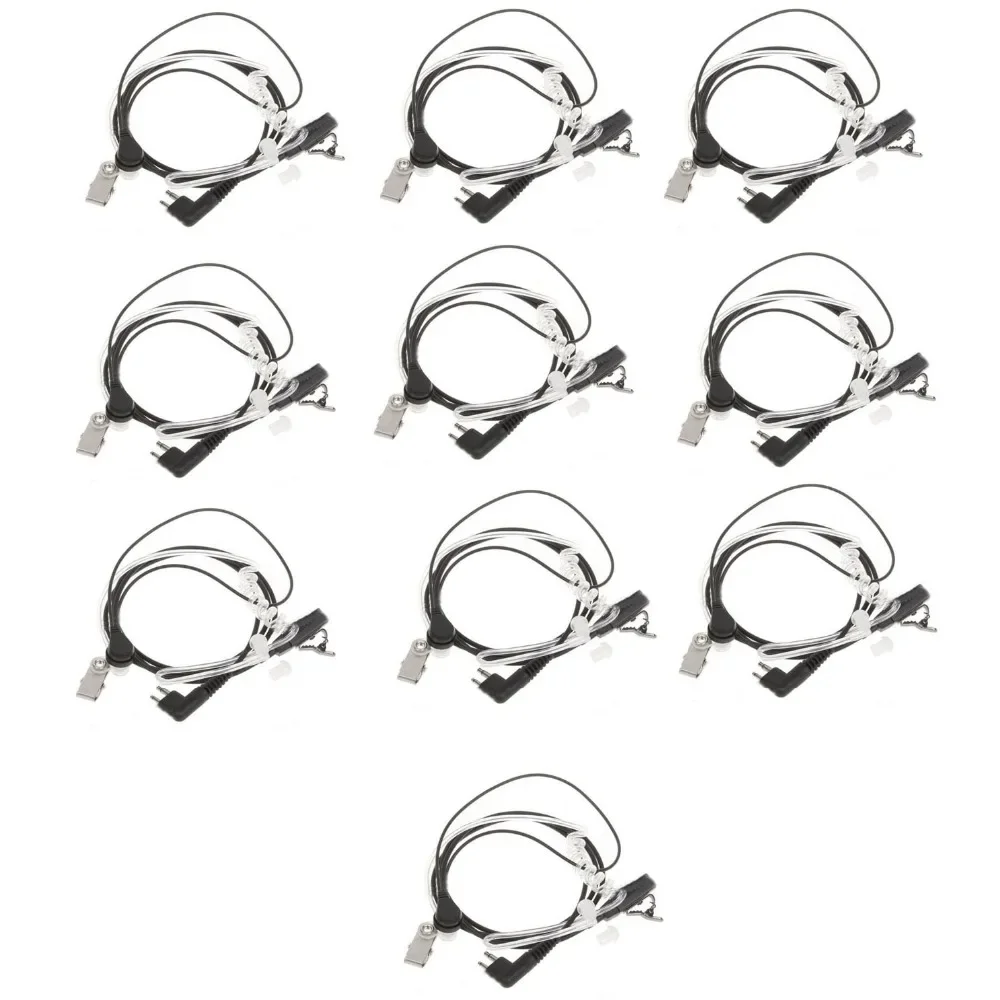 10pcs Covert Acoustic Air Tube Throat Vibration Earpiece Headset PTT Mic 2-pin Plug for Motorola GP68 GP88 GP300 Walkie Talkie