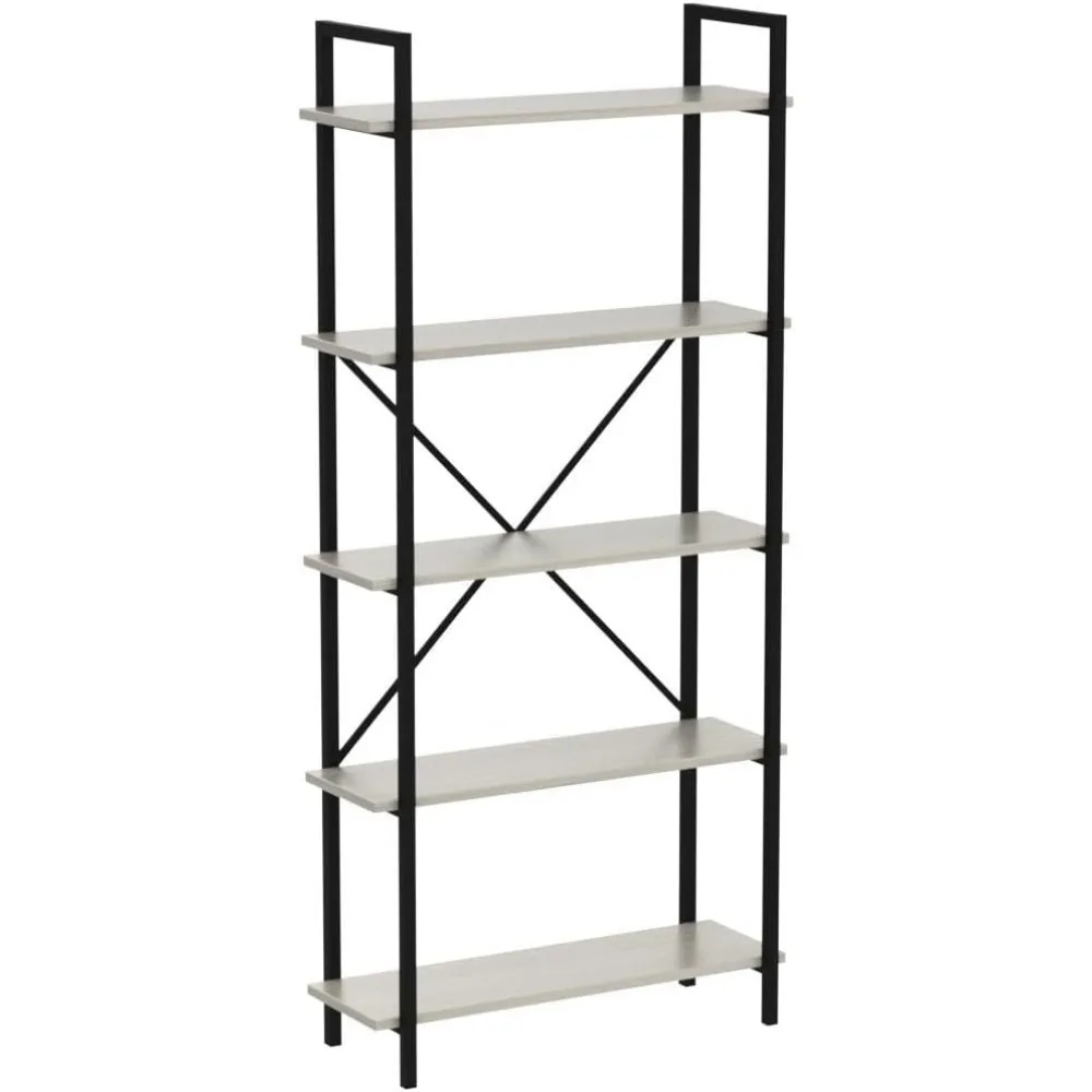 

Vlsrka 5 Tier Industrial Bookshelf with 3 LED Lights,Tall Bookshelf Large Etagere Bookshelf Open Display Shelves Wood