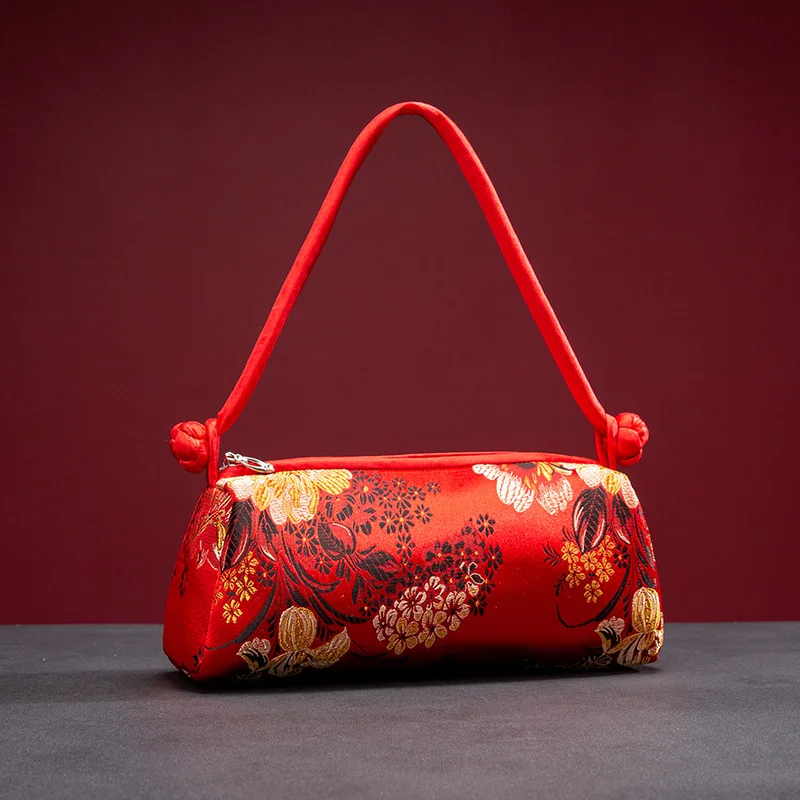 

Luxury Silk Embroidered Clutch Handbag for Women Chinese Style Fashion Bride Matching Japanese Hand Embroidery Design