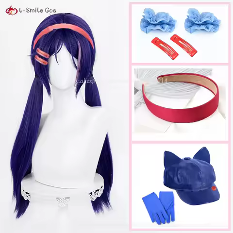 Game MiSide Crazy Cosplay Wig 60cm Blue Purple Mix Styled Ponytail Wigs Mita Anime Cosplay Wig Heat Resistant Synthetic Hair