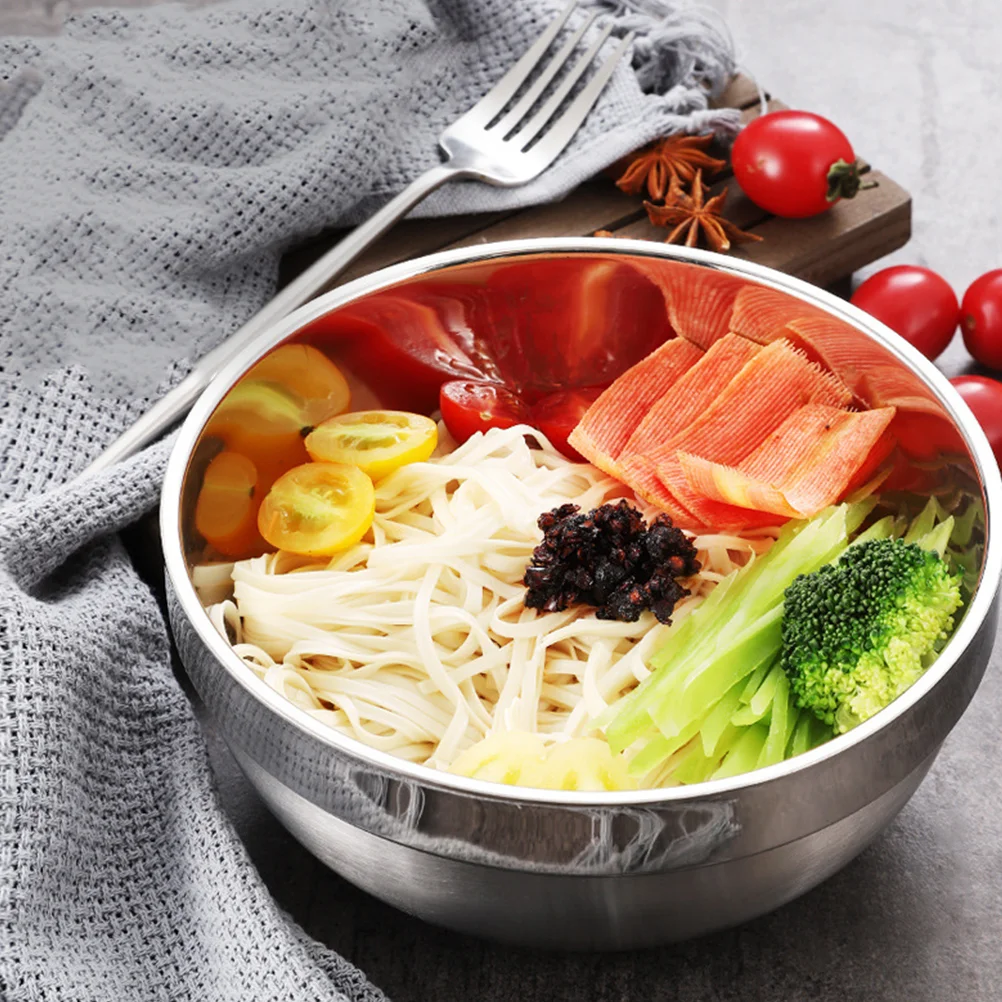 Stainless Steel Bowl Double-layer Insulated Instant Noodle Rice Soup (12cm Thick Platinum Bowl) 2pcs Salad