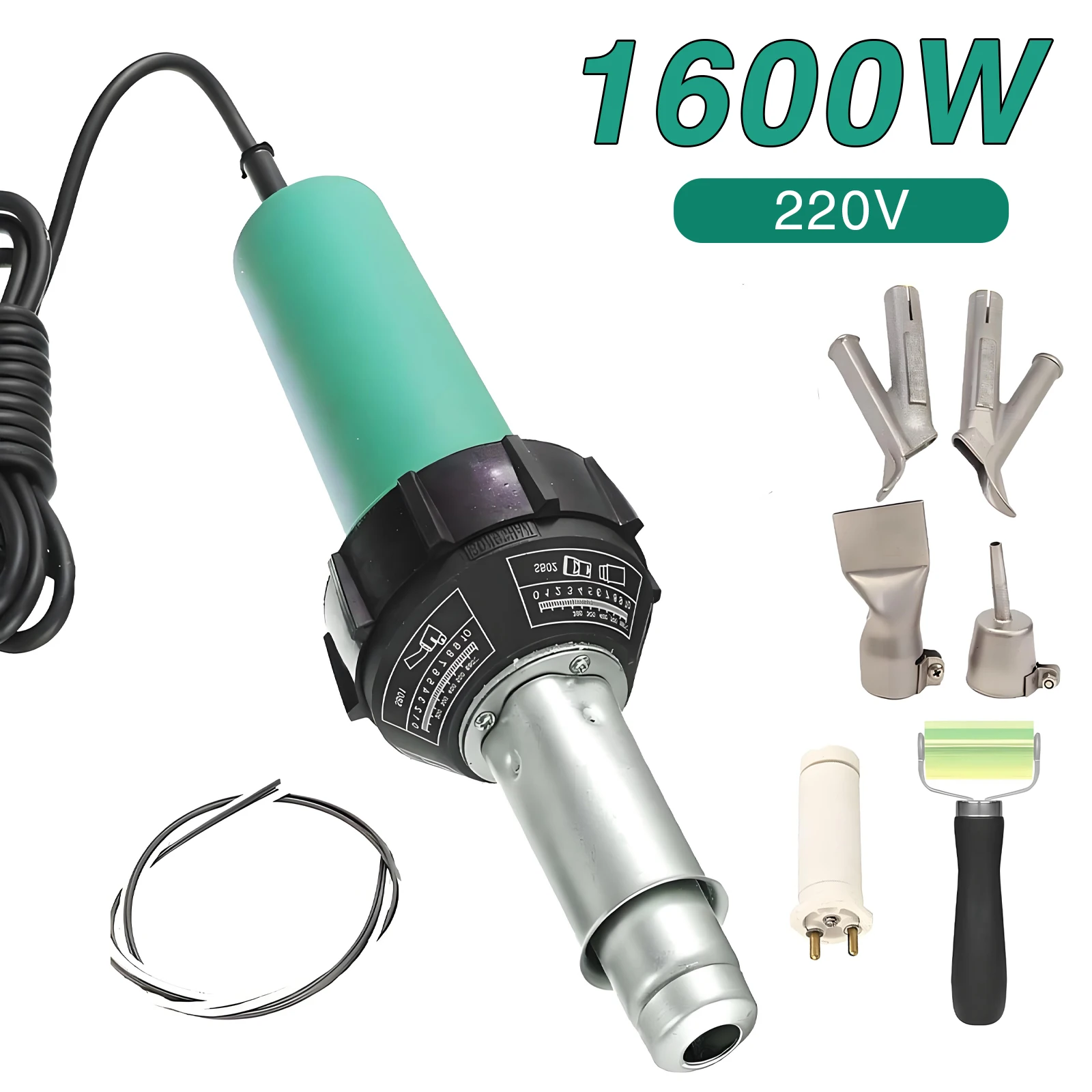 Pistola de soldadura de aire caliente de plástico de 1600W, CA 220V, flujo de aire de 230L/min, soldador de plástico giratorio con boquilla para reparación de parachoques de coche de PP y PVC