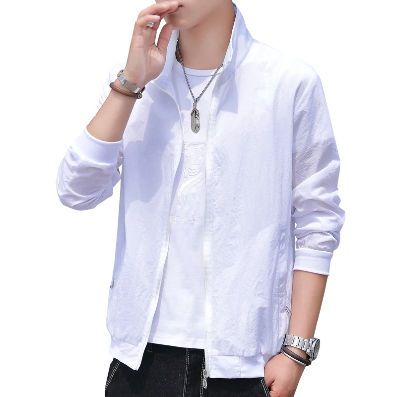 ฤดูร้อน Anti-UV Men Skin Coats Ultra-Light บางกีฬากลางแจ้งครีมกันแดดเสื้อผ้า Mens STAND COLLAR Windbreaker แจ็คเก็ตลําลอง