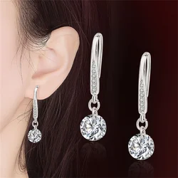 Women Hook Dangle Earring Women Fashion 925 Sterling Silver Rhinestone Dangle Earrings Wedding Jewelry For Party Banquet