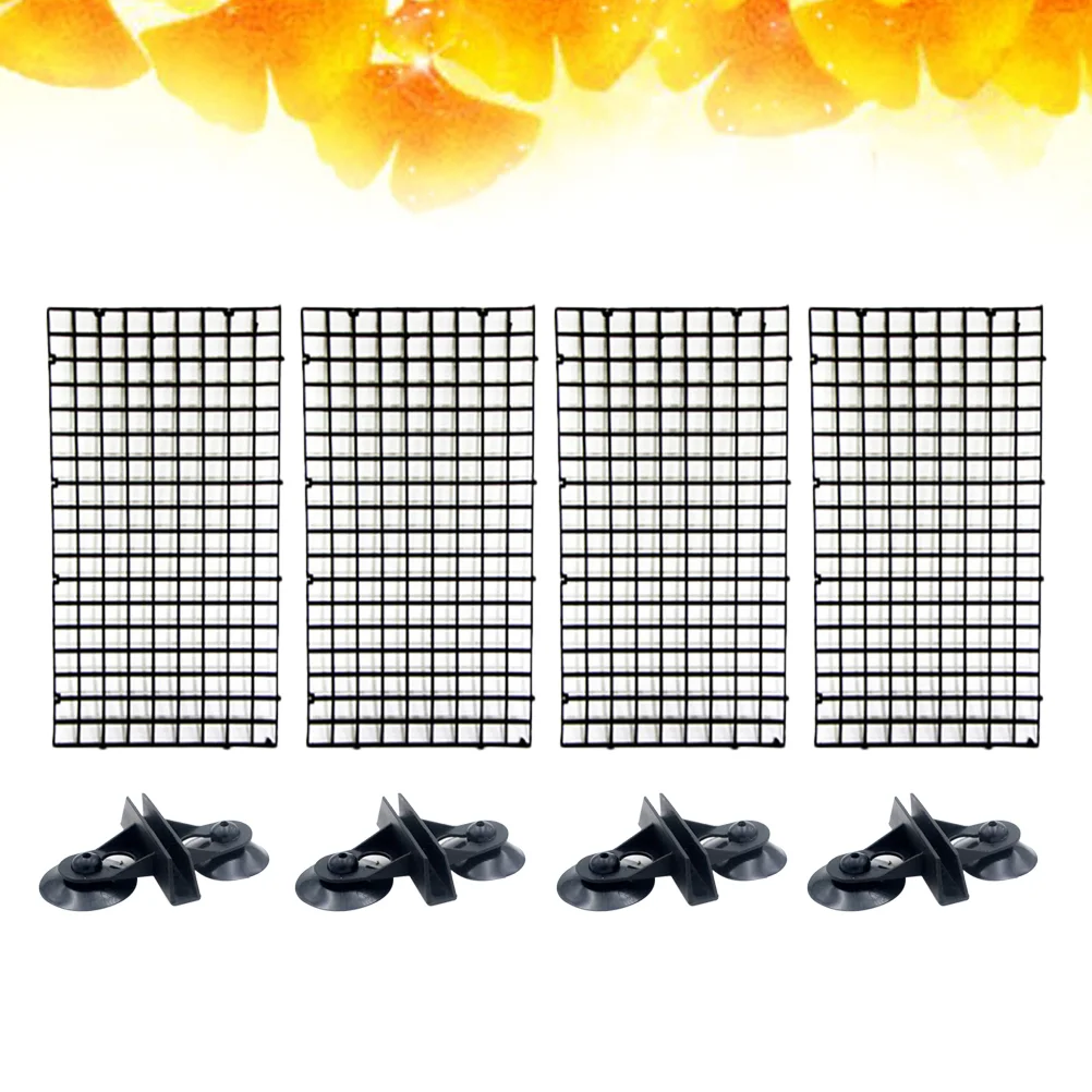 1 Set Aquarium Isolation Panel Lattice Plate Can Be Spliced Aquarium Supplies (Black 30x15cm 4pcs + Black Suction Cup 4pcs)