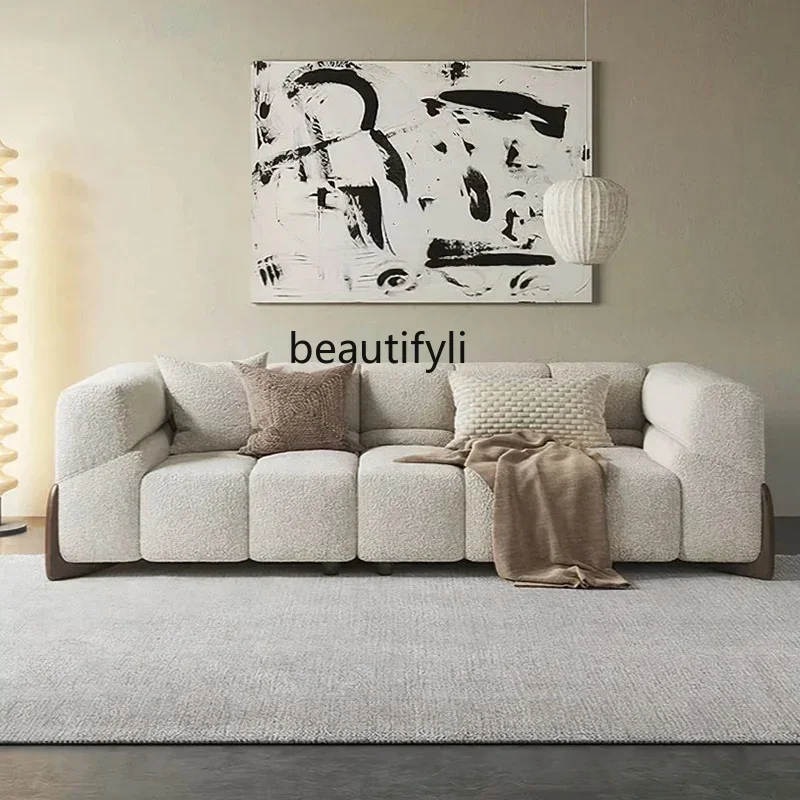 

zqxWhite Cream Style Fabric Sofa Living Room Home Tofu Block Nordic Simple
