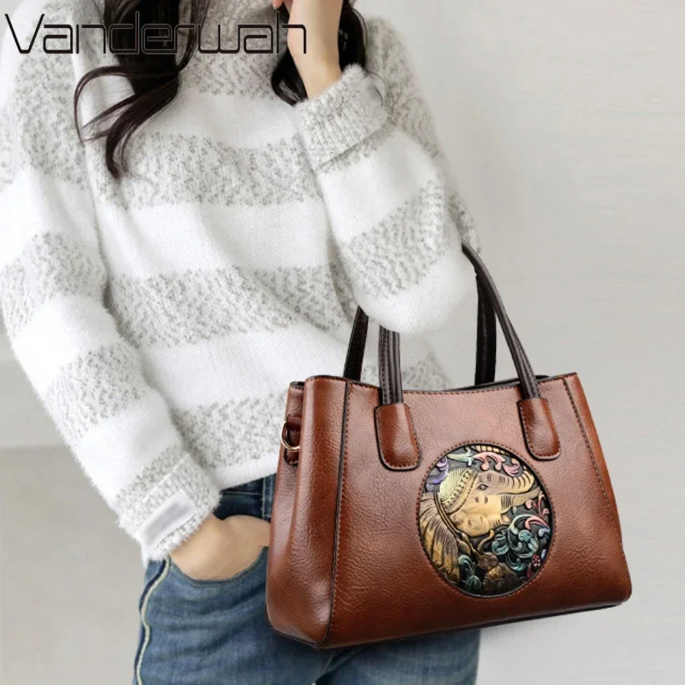 2 Layers Handbag Leather Shoulder Bags for Women Luxury Ladies Crossbody Bag Female Messenger High Quality Retro Casual Tote Bag