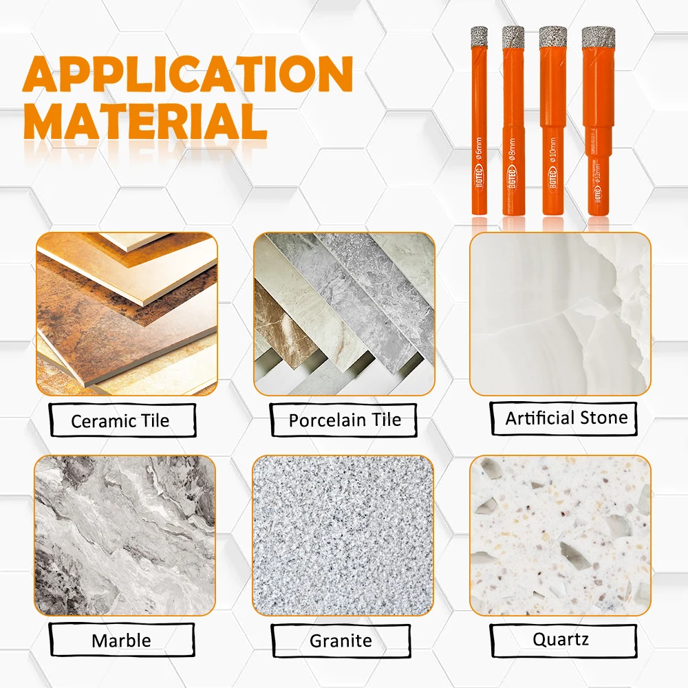 BGTEC 10 adet/takım 6mm yuvarlak Shank elmas matkap uçları seramik karo granit mermer duvarcılık kuru çalışma vakum kaynaklı sondaj uçları