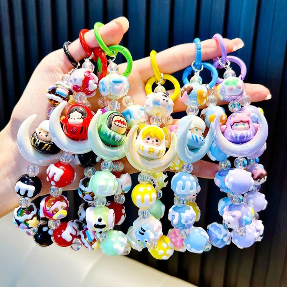 New Beaded Mobile Phone Strap Colorful Hand-painted Bead Phone Lanyard Gift Moon Bag Pendant Keychain