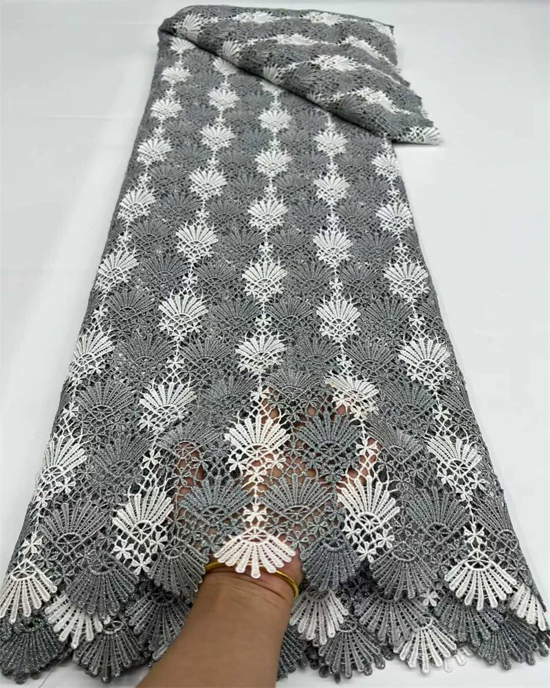 Afrykańska koronka sznurkowa wysokiej jakości, niebieska koronka gipiurowa, materiał na sukienki damskie.