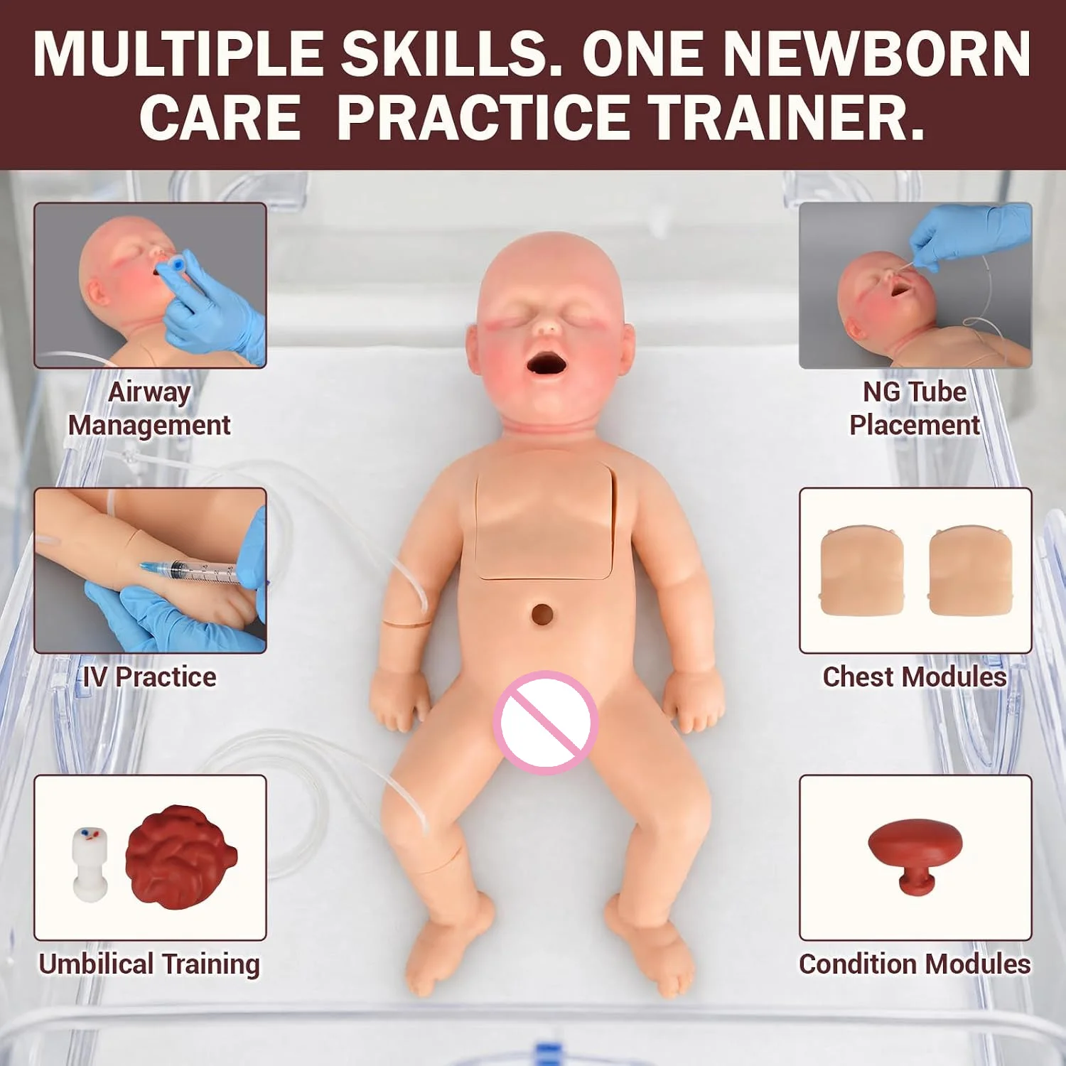 Ultrassist Premature Infant Nursing Trainer Simulated Venipuncture Flashback Airway & NG Tube Practice for Nurse Medical Student