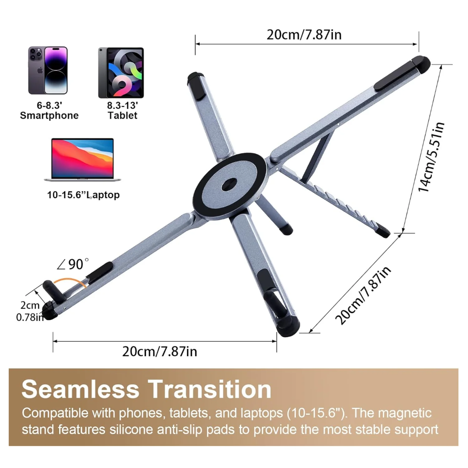All-in-One Foldable Magnetic Stand: For Phone, Tablet & Laptop