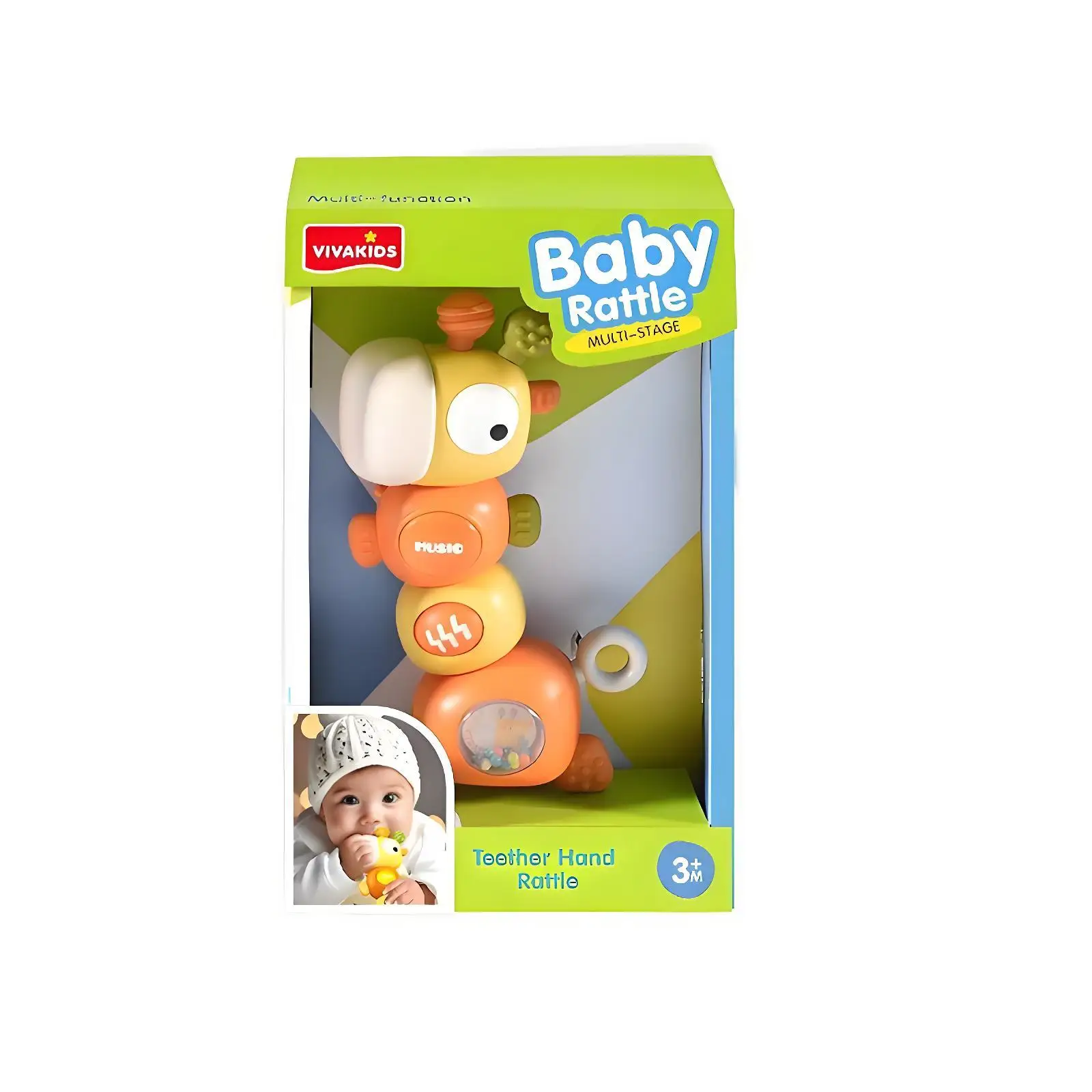 Jerapah Teether mainan kerincingan genggam musik Shaker dengan tombol suara, Twistable & Chewable bayi menenangkan mainan