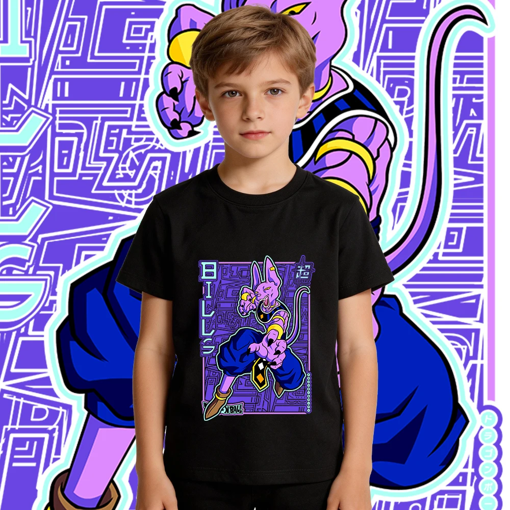 Dbz Bills Anime Printed T Shirt for Kids Boys and Girls Pure Cotton Casual Summer Top Short Sleeve Soft Breathable Clothing