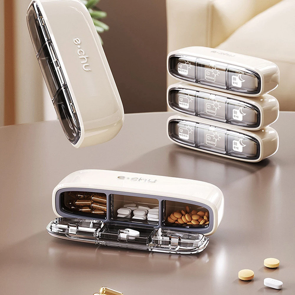 

Pill Organizer,3 Compartments Timer Daily Moisture Proof Pill Box Pocket Purse Portable Travel Vitamin Container Medicine Case