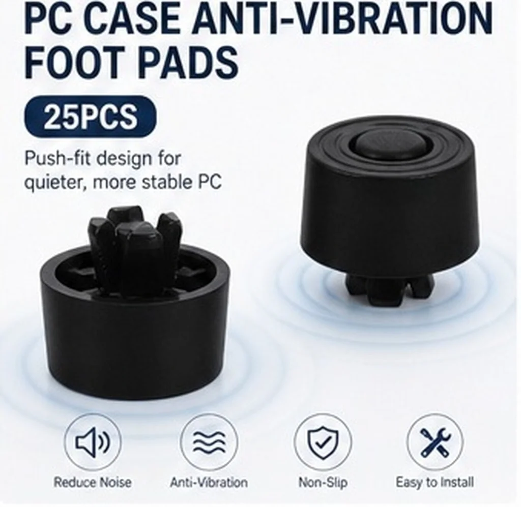 25Pcs Pc Case Anti-Vibration Feet Push-in Snap-in Design Shock-Absorbing Non-Slip Computer Case Feet for Gaming Desktop Chassis