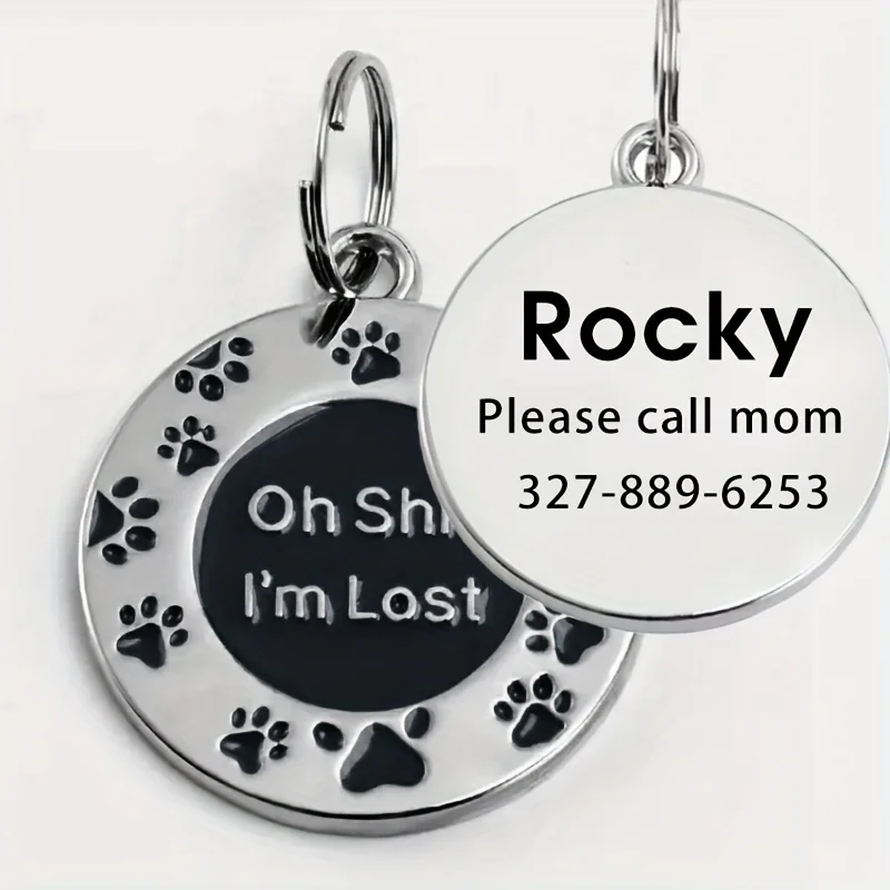 Personalized Glitter Paw Print Dog Tag Custom Pet Name Phone Number Engraved Dog ID Anti-Lost Dog Collar Pendant Pet Accessories