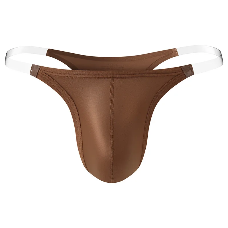Men's Solid Sheer Thong, Low Waist Invisible Seamless High Cut Sexy Bikini T-Back Comfort Lingerie Underwear