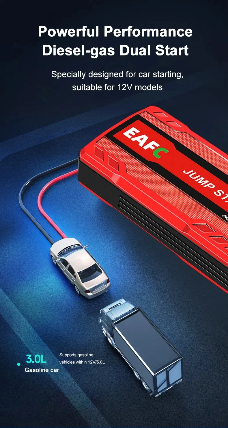EAFC 600A Peak Car Jump Starter Power Bank, tragbarer 12-V-Batterieladegerät-Booster mit USB-Anschluss und SOS-LED-Licht – Detail 14