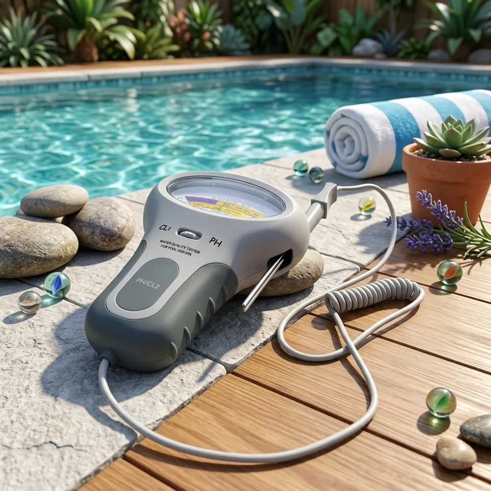 PC102 Dual Function Pool Water Tester for CL2 and pH Monitoring with Ergonomic Design and Responsive Digital Readout