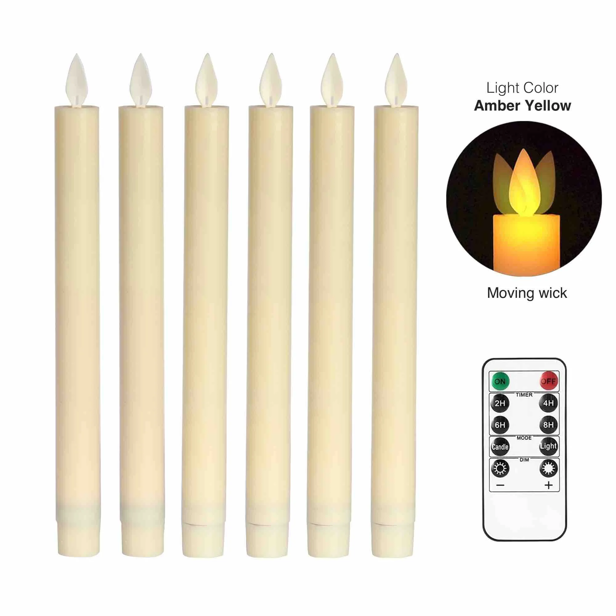 Velas cónicas de llama móvil con control remoto y temporizador, candelabros LED sin llama parpadeantes con mecha móvil, decoraciones navideñas