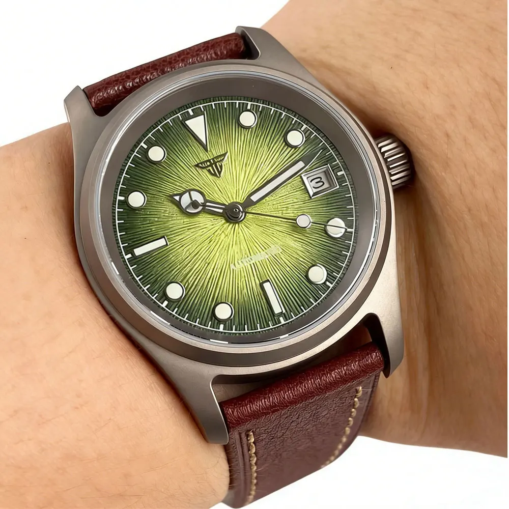 36mm T2 Titanium Pilot Watch Classic Gradient Texture Dial Miyota 8215 Movement 20ATM Dive Mechanical Wristwatch Man Watch