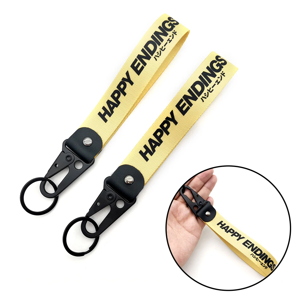 Happy Ending slogan  JDM Style Mental Keyring Wrist Strap keychain Key Holder For Honda Toyota Mazda Mitsubishi Suzuki Subaru