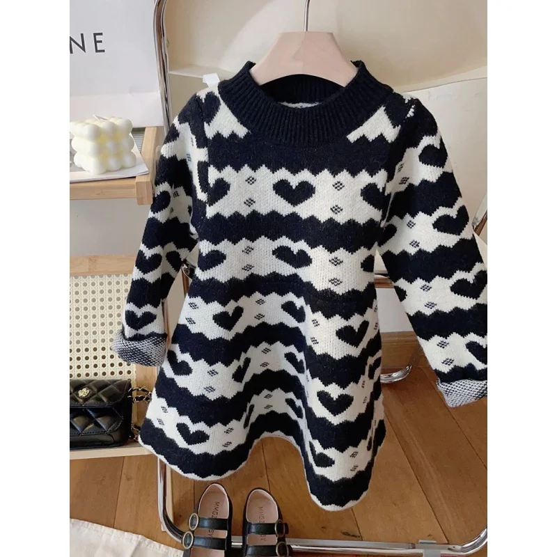 

Children's Western Style Knitted Princess Dress 2023 Spring and Autumn New Sweater Girls' Large Skirt Lovely Wool Dress