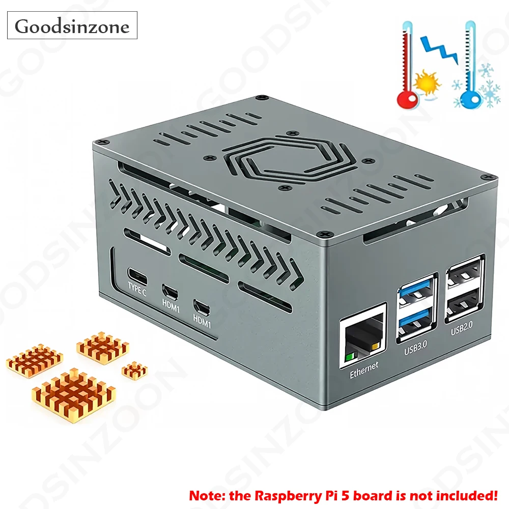 Raspberry Pi 5 Large-Capacity Aluminum Case with Active Cooling – Full Metal Enclosure for Versatile Expansion