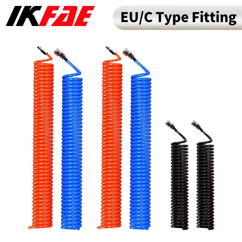 3/6/9/12/15M PU Polyurethaan Luchtcompressor Slang Buis Met C Type/EU Fitting Flexibele Tool Connector Lente Spiraal Pijp