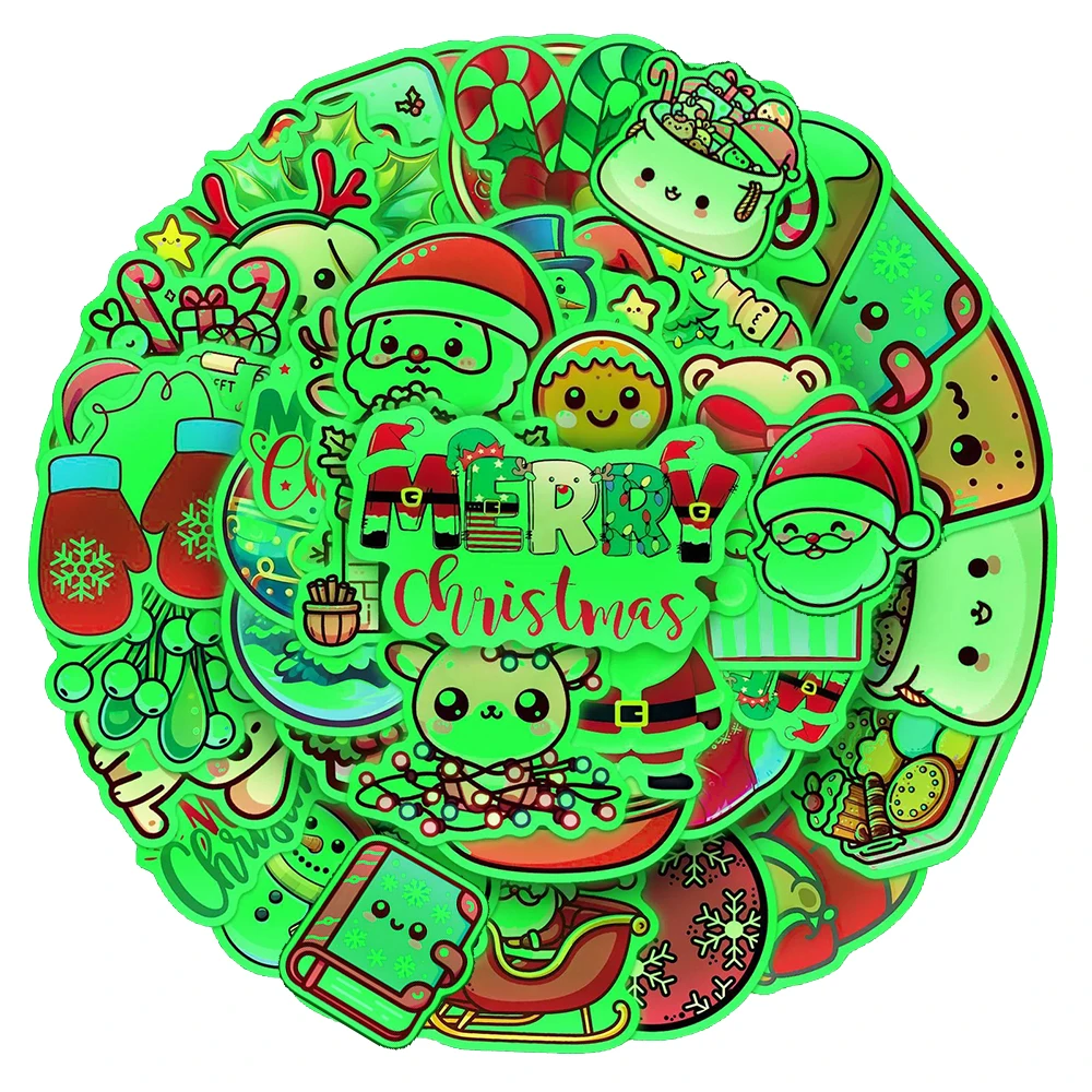 10/30/50 قطعة عيد الميلاد بارد مضيئة ملصقات لطيف سانتا الأيائل الكرتون مائي ل لوح التزلج الغيتار الهاتف DIY لاصقة تزيين لعبة #1