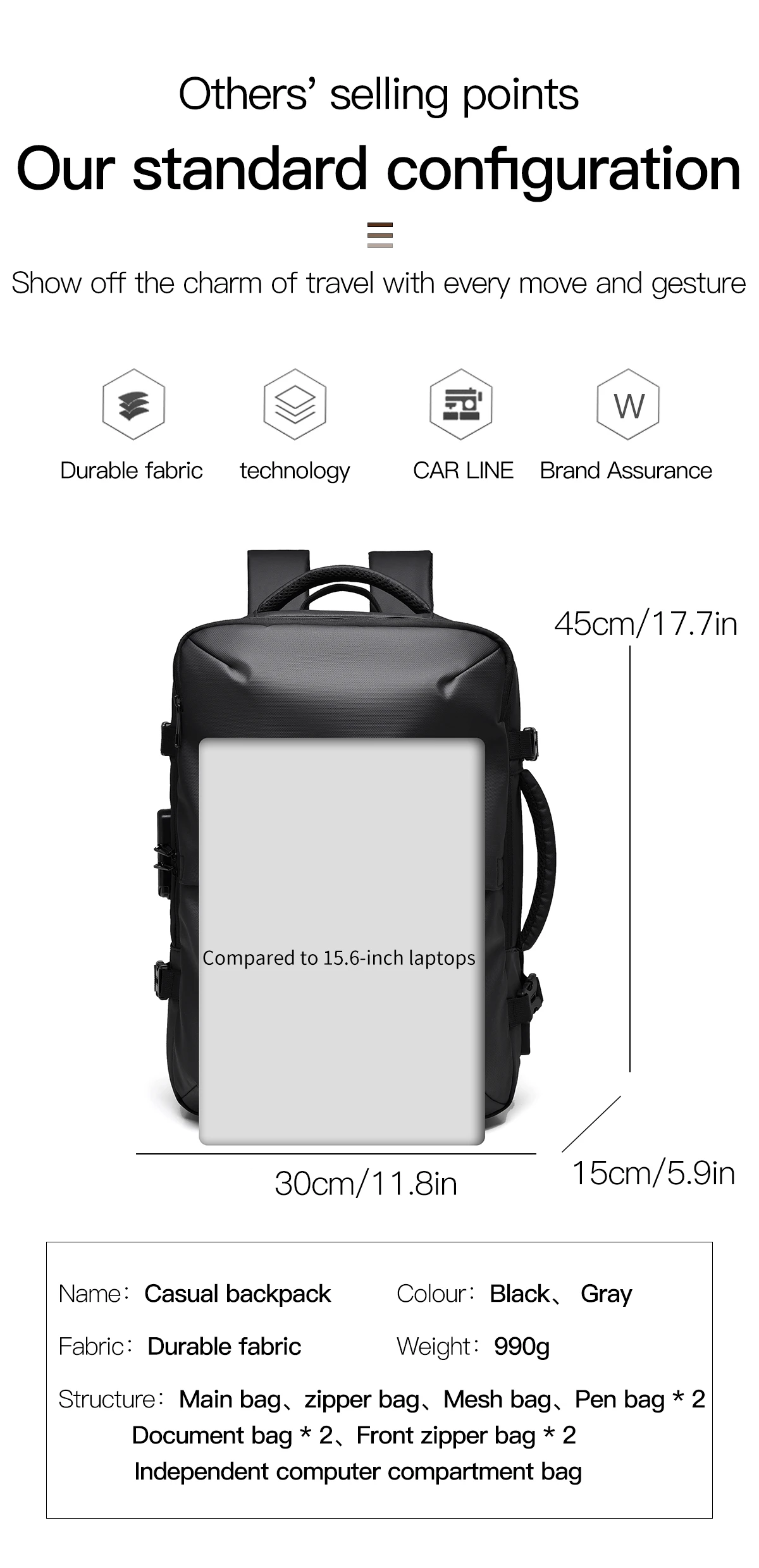 Large-Capacity Backpack with Expandable Design and USB Charging for Men 15.6-inch laptop backpacks school bags Travel sac à dos