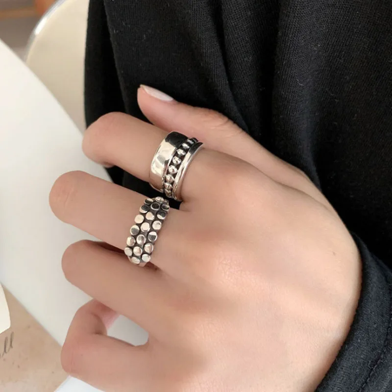 Bild 7: 925 Sterling Silber Geometrischer Mehrschichtiger Runder Perlenring Damen Mode Punk Temperamentvoll Allergievorbeugend Charmanter Schmuck
