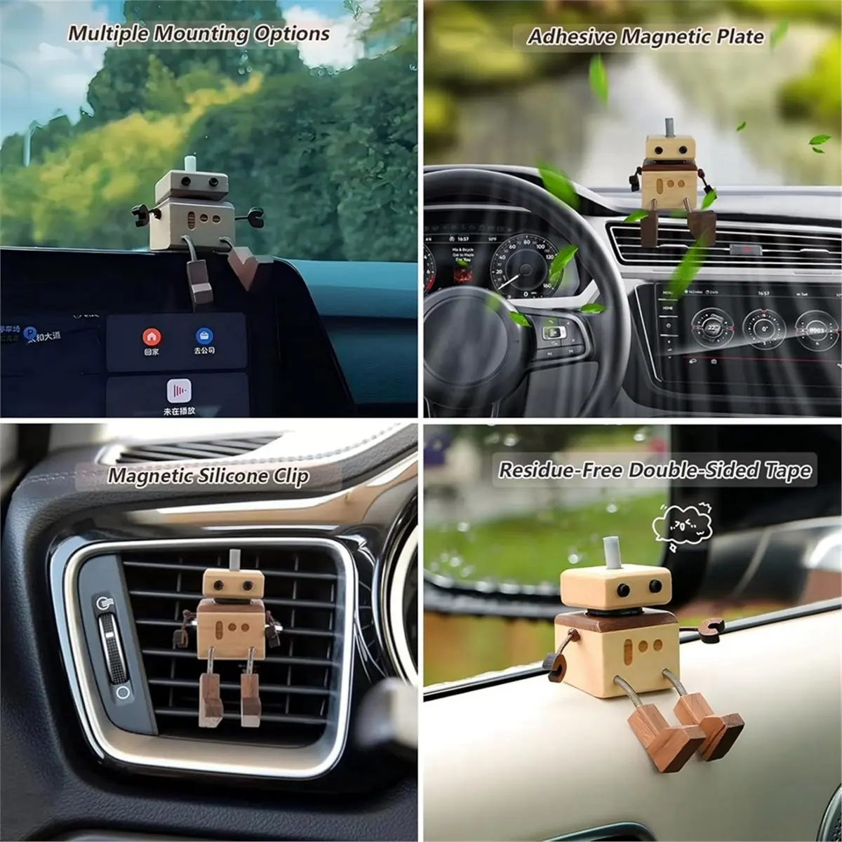giftnew Car Air Freshener Wobbly Wooden Doll Reusable & Refillable Wood Car Diffuser Ornament,Shaking Feet Dashboard Decoration