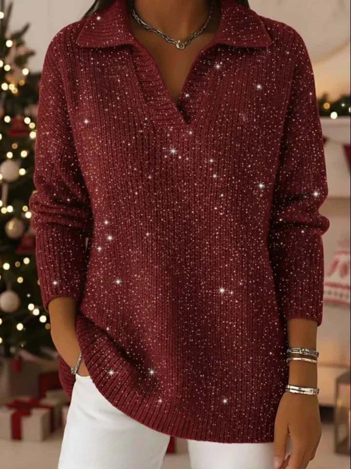 Fashion Sequins Sweater Lady Casual Knit Long Sleeve V Neck Pullover Sweaters Tops For Women Holiday Chic Women’s Clothing New 6 Fashion Sequins Sweater Lady Casual Knit Long Sleeve V Neck Pullover Sweaters Tops For Women Holiday Chic Women's Clothing New 6