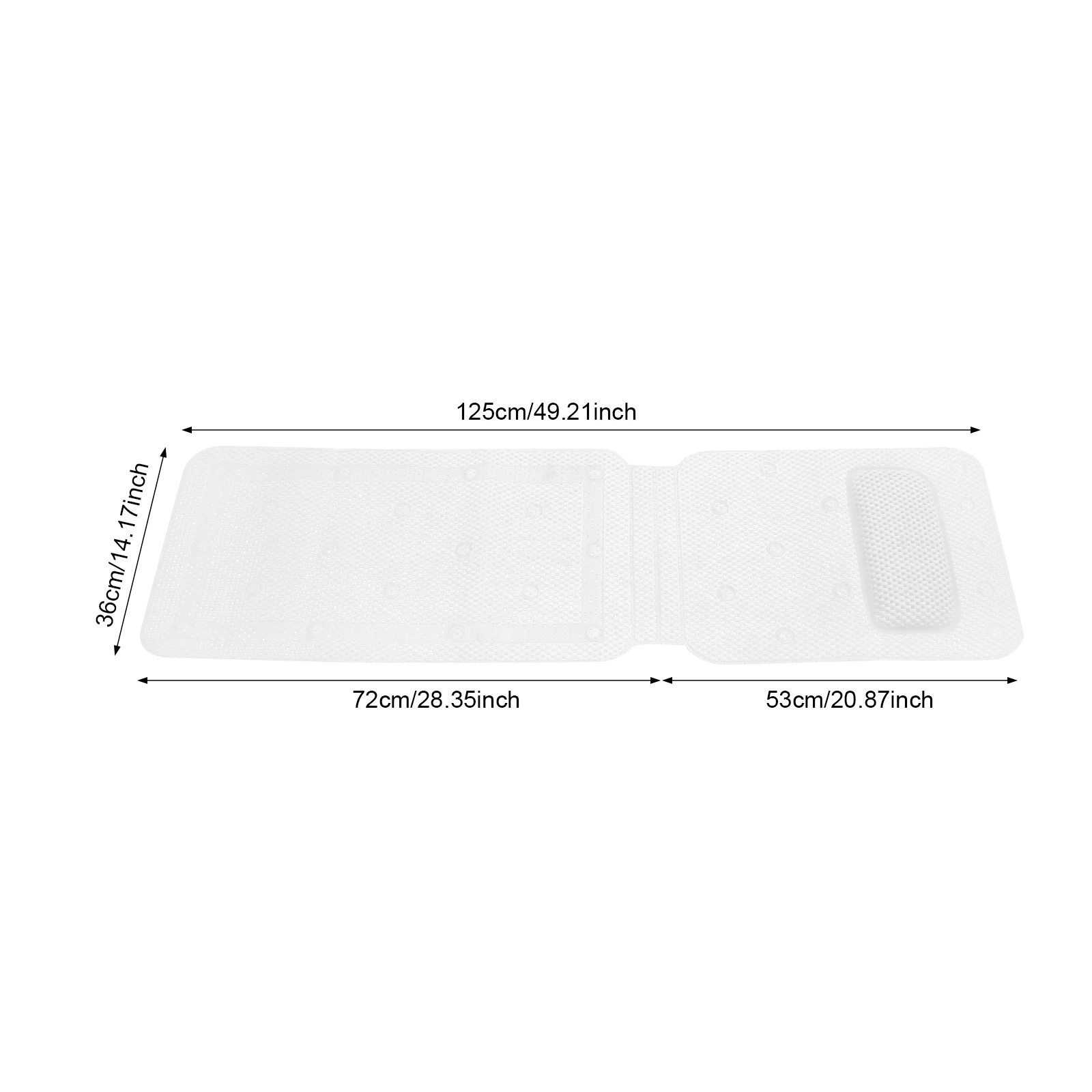 Hohle PVC-Schaum-Badematte mit Kissen | Weißes 125*36cm Badewannenkissen mit Schwammfüllung, Modernes Rutschfestes Badewannenkissen – Detail 1