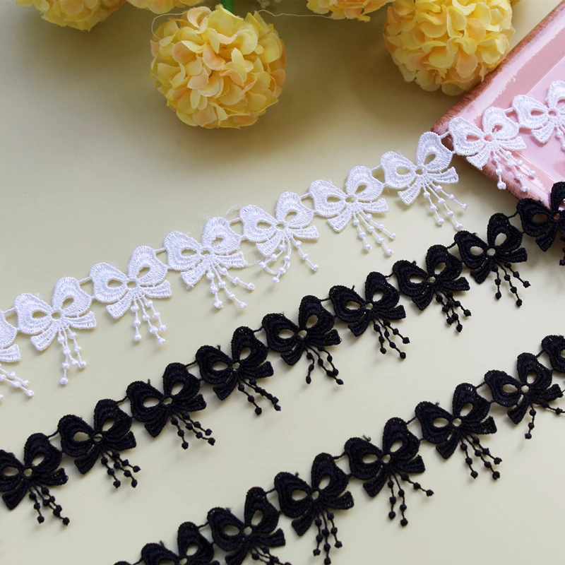 1Yards High Quality Lace Trim 3.8cm Luxury Bow Lingerie Ribbon Embroidery Lace Fabric Sewing Collar Skirt Curtain Sofa Diy Item