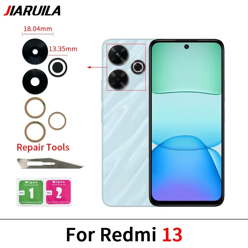 Nuevo vidrio de cámara trasera con pegatina para Redmi 13C, 13, A1, A2, A3, 10, 5G, 10A, 12, 4G, 5G, 12C, 12 Lite 2