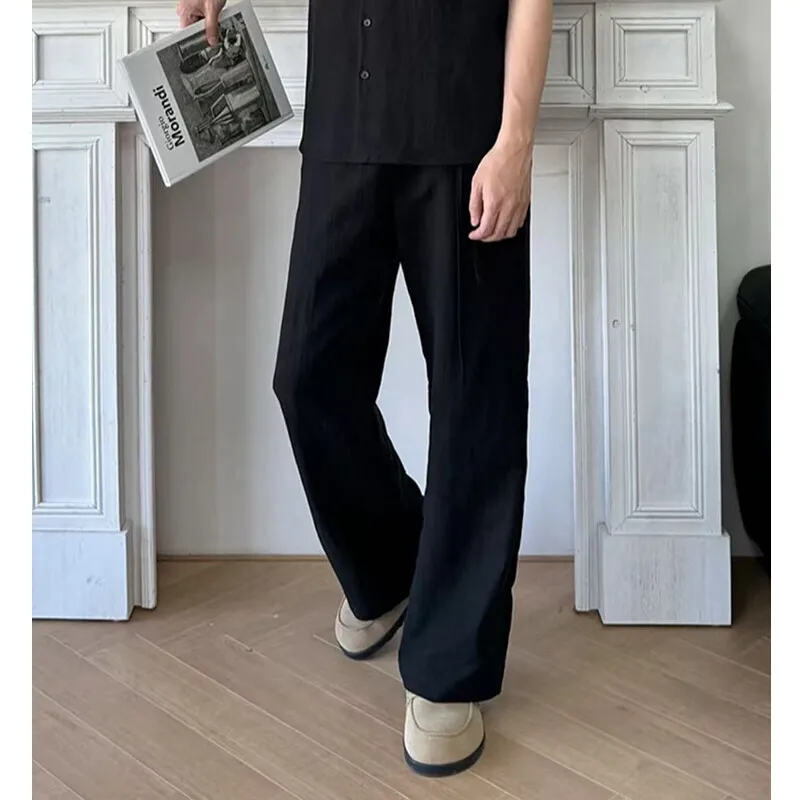 Cotton Linen Pants Men Fashion Black Casual Wide Leg Pants Men Streetwear Korean Loose Flared Pants Mens Trousers M-2XL
