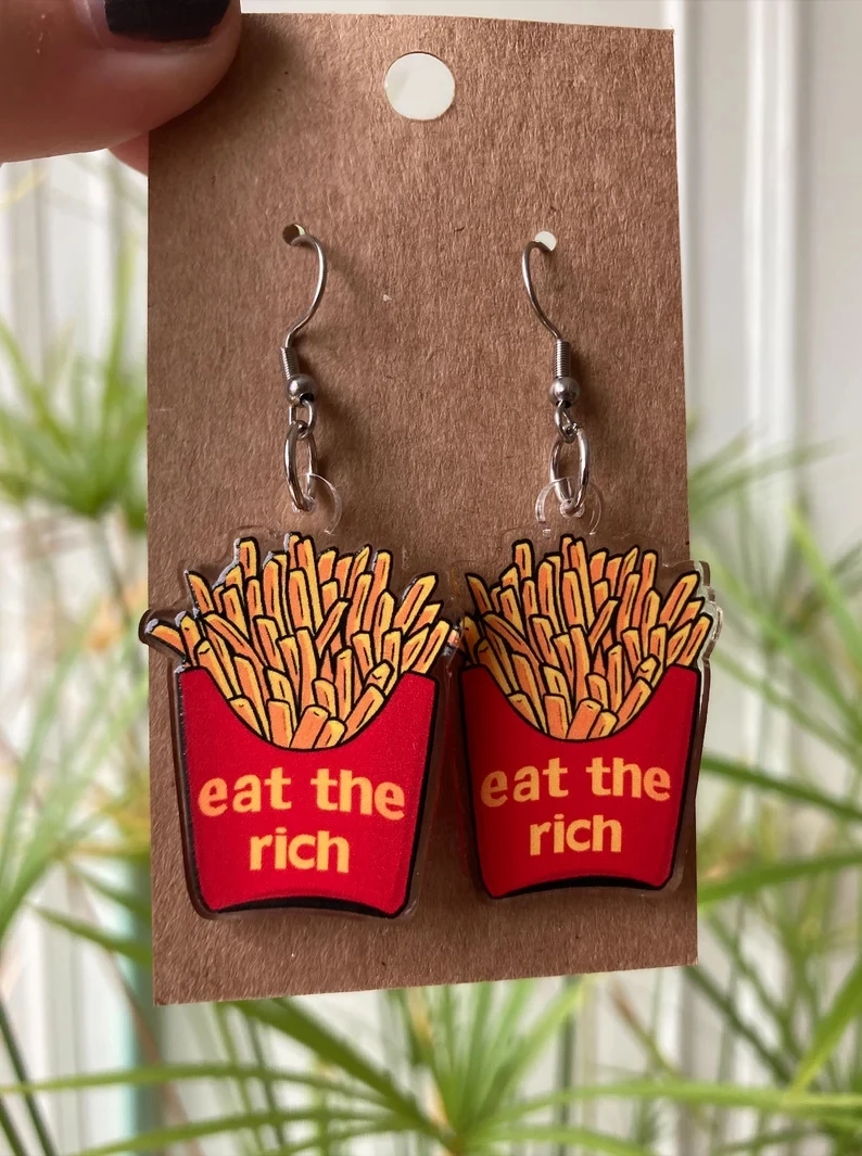 Eat the Rich Earrings | Lesbian Earrings | chips Earrings | Big Earrings | LGBT | Lesbian | LGBT Pride | Alt | Leftist Earrings