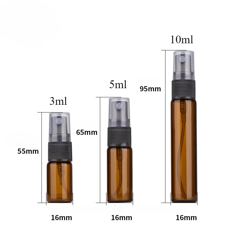 Mini Frasco De Perfume De Vidro Âmbar, Vazio, Amostra De Pulverização, Sem Limites Para Limpeza, Viagem, Óleos Essenciais, Cosméticos, 3-10ml, 10Pcs