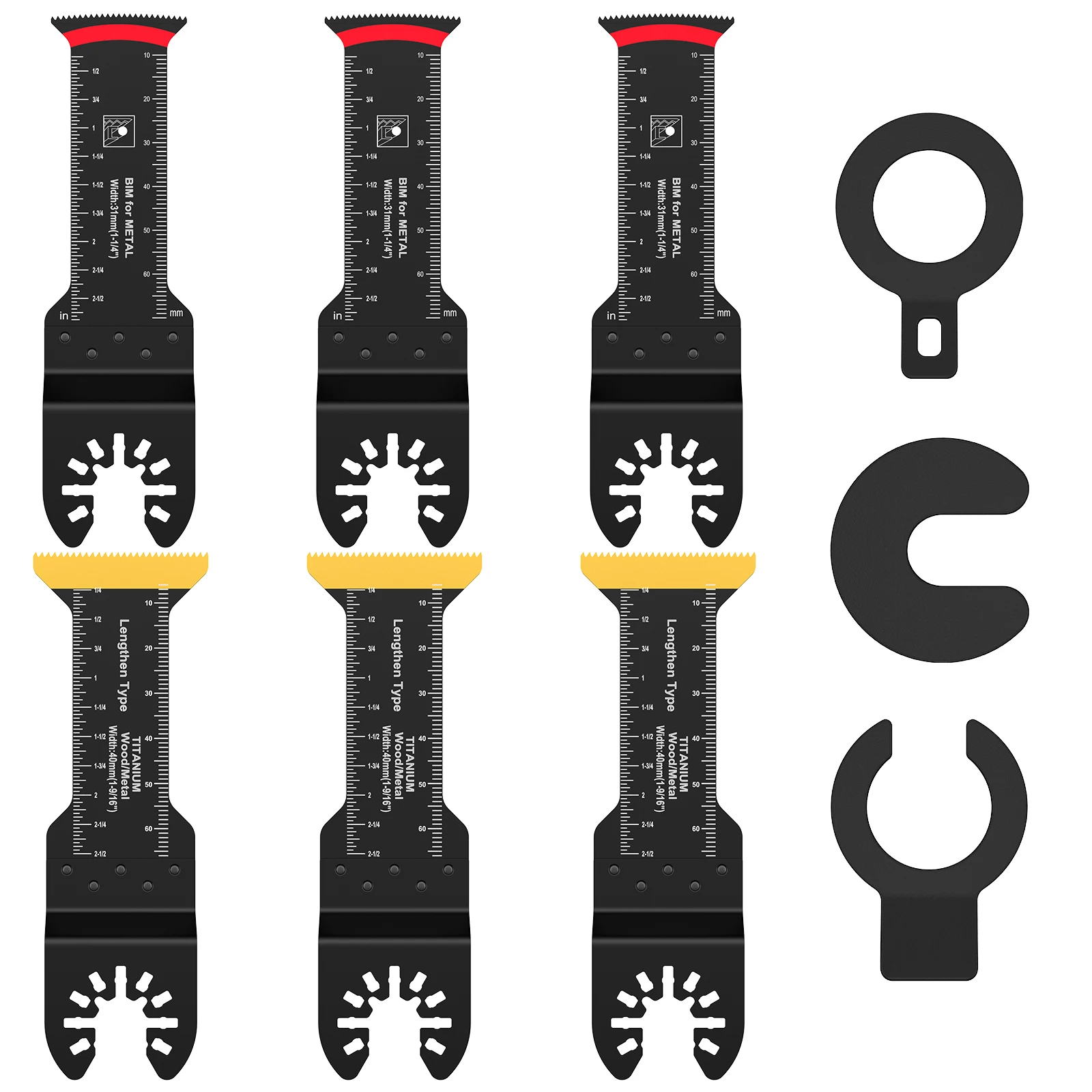 

6Pcs Oscillating Saw Blade Set 2-3/4inch Extra Long Bimetal Arc Edge Oscillating Multitool Blade Titanium Plated Saw Blades