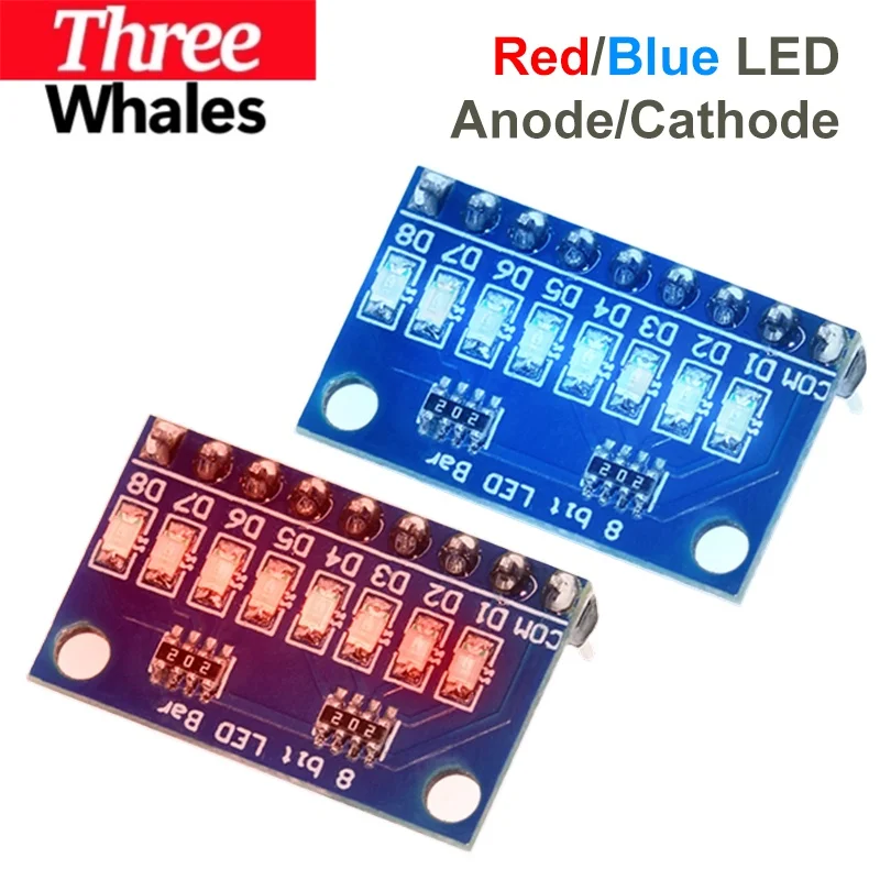 THR 3.3V 5V 8 Bit Blue /  Red Common Anode / Cathode LED Indicator Module Diy Kit For Arduino NANO UNO Raspberry pi 4 Nodemcu V3