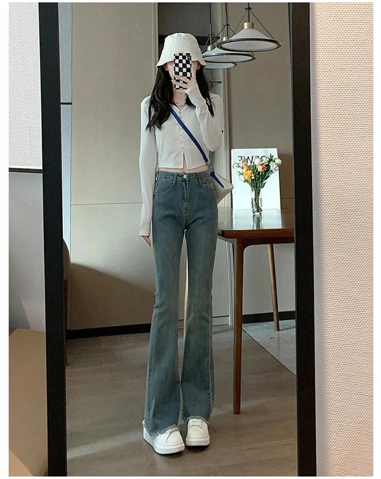 

new spring autumn fashion casual cotton brand tall young female girls high waist stretch flare jeans