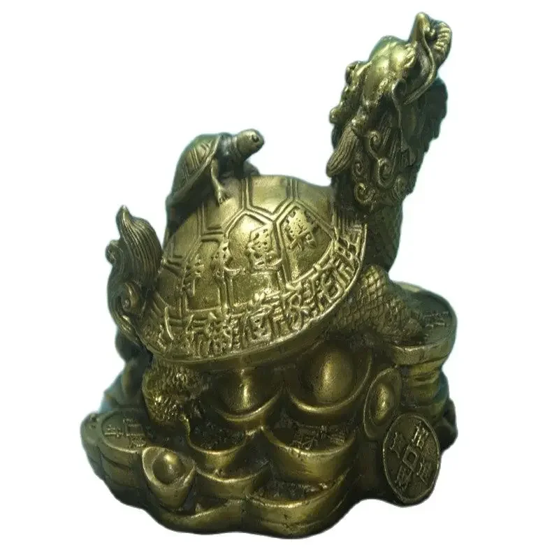 Fine Old China Unique Copper Carved Dragon Turtle Beast Auspicious Statue